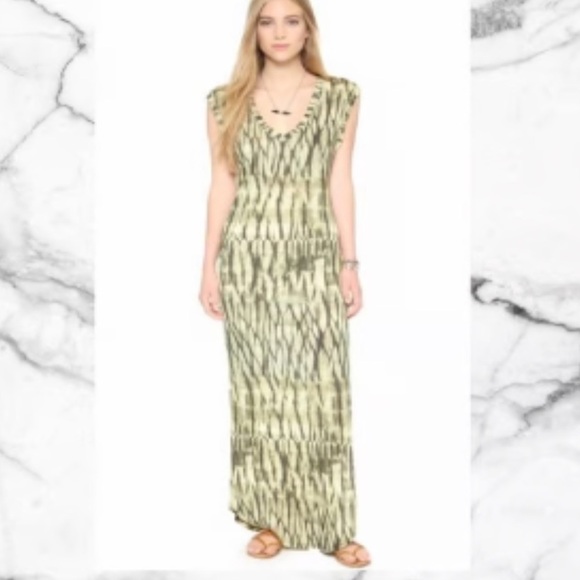 Haute Hippie NWT Green Cap Sleeve Maxi Dress in Green and Cream V-Neckline M - Picture 2 of 11